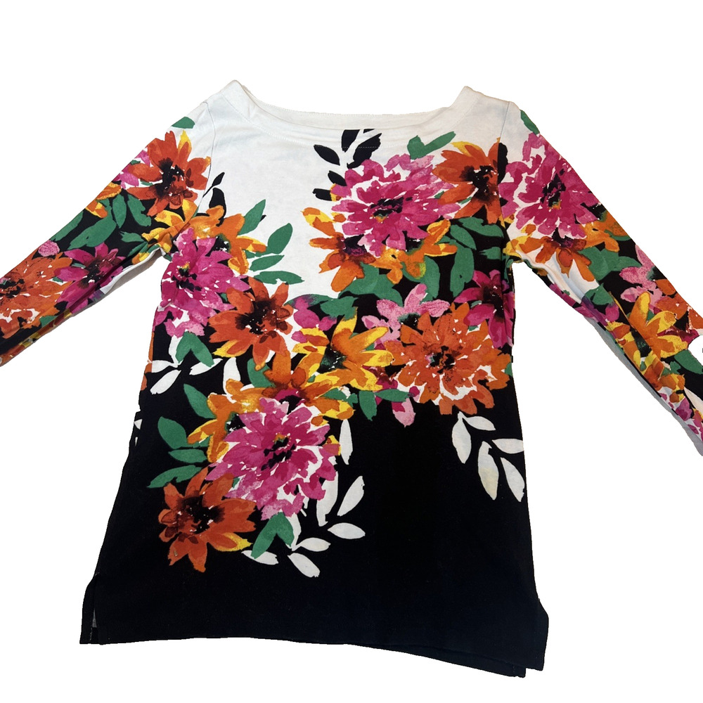 Rafaella Floral Top Petite XS Boat Neck Artsy Classic Tunic Watercolor flowers